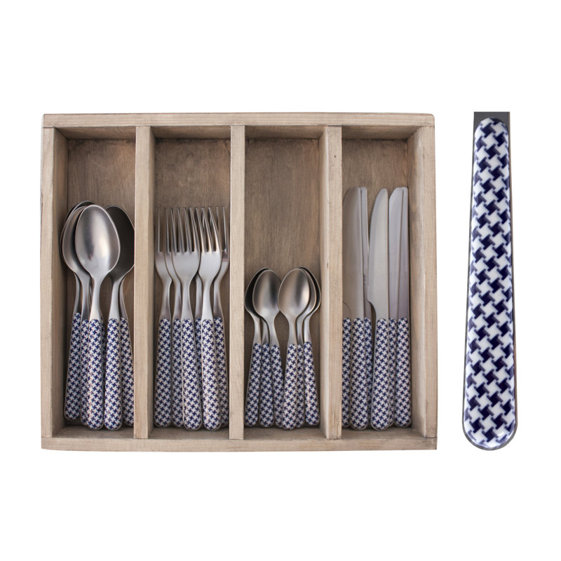 Minchinhampton 24 Piece 18/10 Stainless Steel Cutlery Set, Service for 6, Blue/White