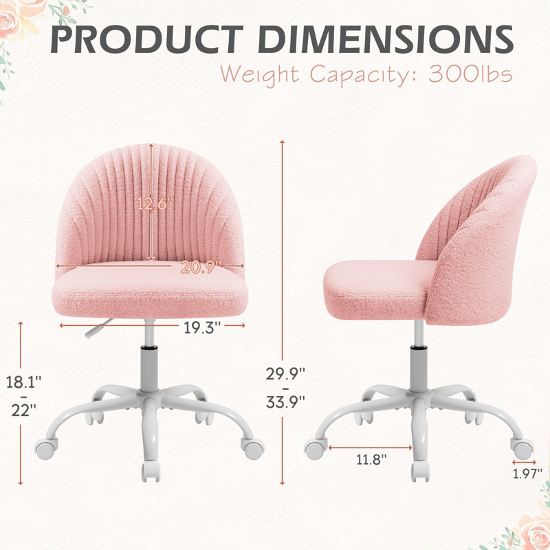 Task Chair Teddy Velvet Make Up Chair Office Chair With Wheels, Pink, Pink