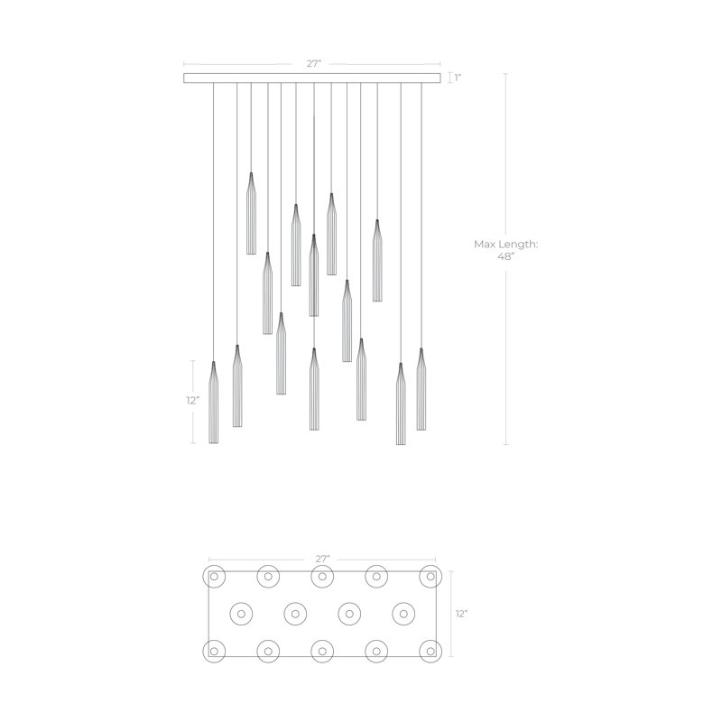 Luminaires suspendus 14 Cristalli, Argent argent, H 40 po x l 29 po x P 14 po
