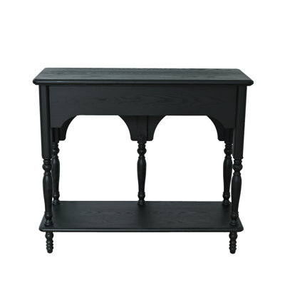39.37" Distressed Black Solid Wood Console Table with Drawers, French Vintage Foyer Entryway Desk