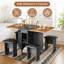 The Movable Multi-functional Folding Dining Table And Chairs Set, A Wood-grain Tabletop Combined With A Embossed Table And Cabinet, Four Pu Cushioned Stools Can Be Tucked Into The Table, A Super Space-saving Four-piece Set Of Tables And Chairs-2064072558