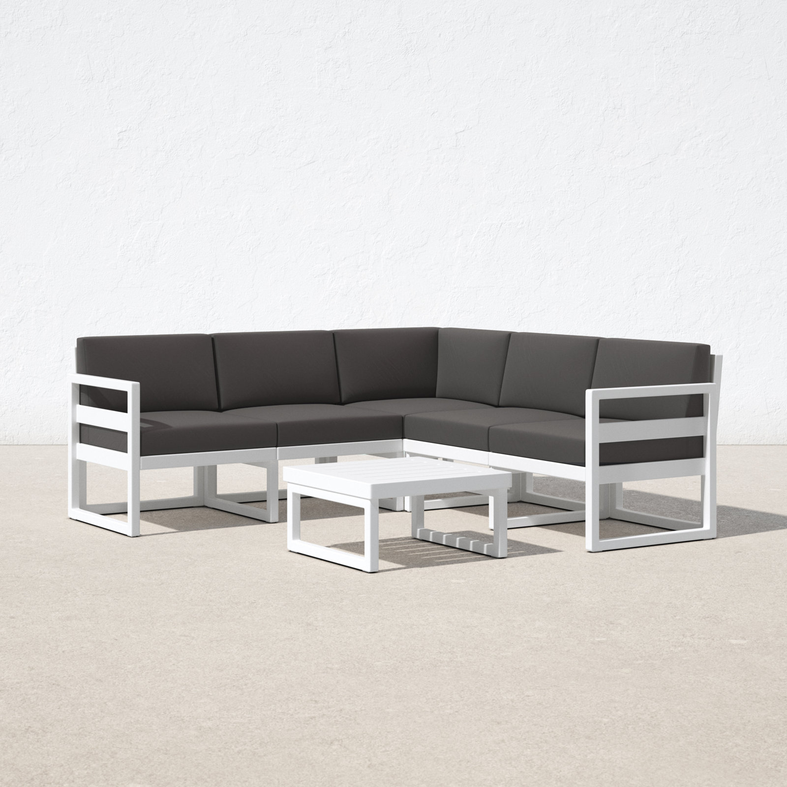 Lane 5 - Person Modular Patio Conversation Set with Cushions, White, Charcoal