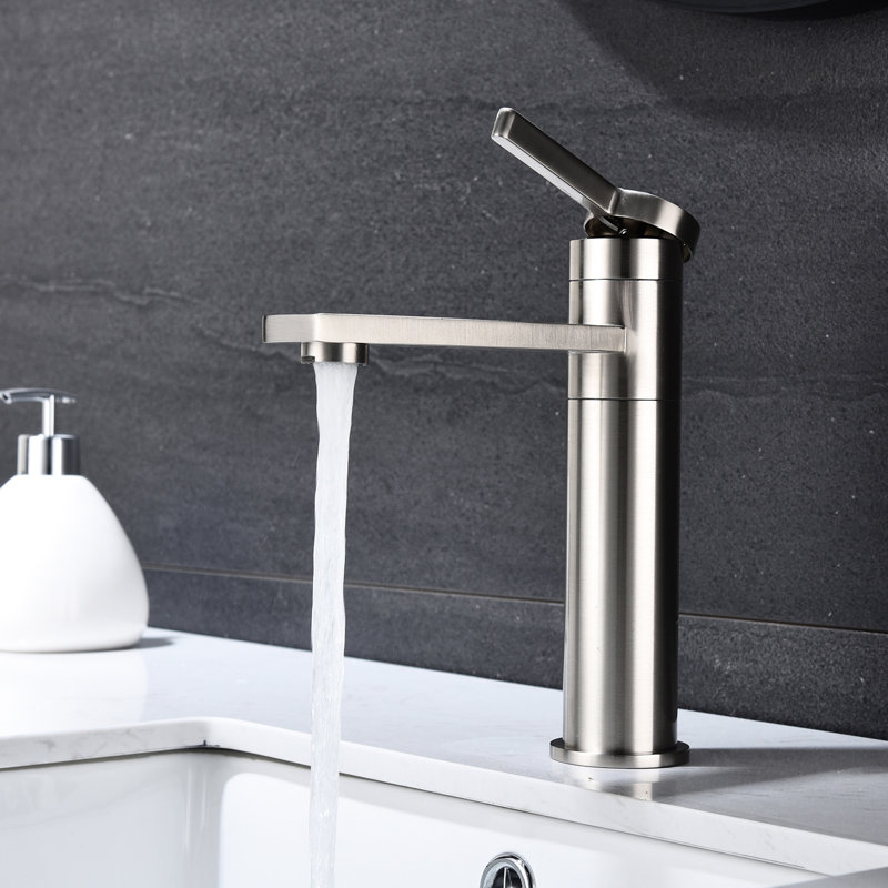Brushed Nickel Vanity Faucet For Bathroom, Single Handle, Stainless Steel, Spot- Surface Easy Maintenance, One Simple Temperature Setting, Rounded Lines Bathroom Faucet, Handle Vanity, Finish Less