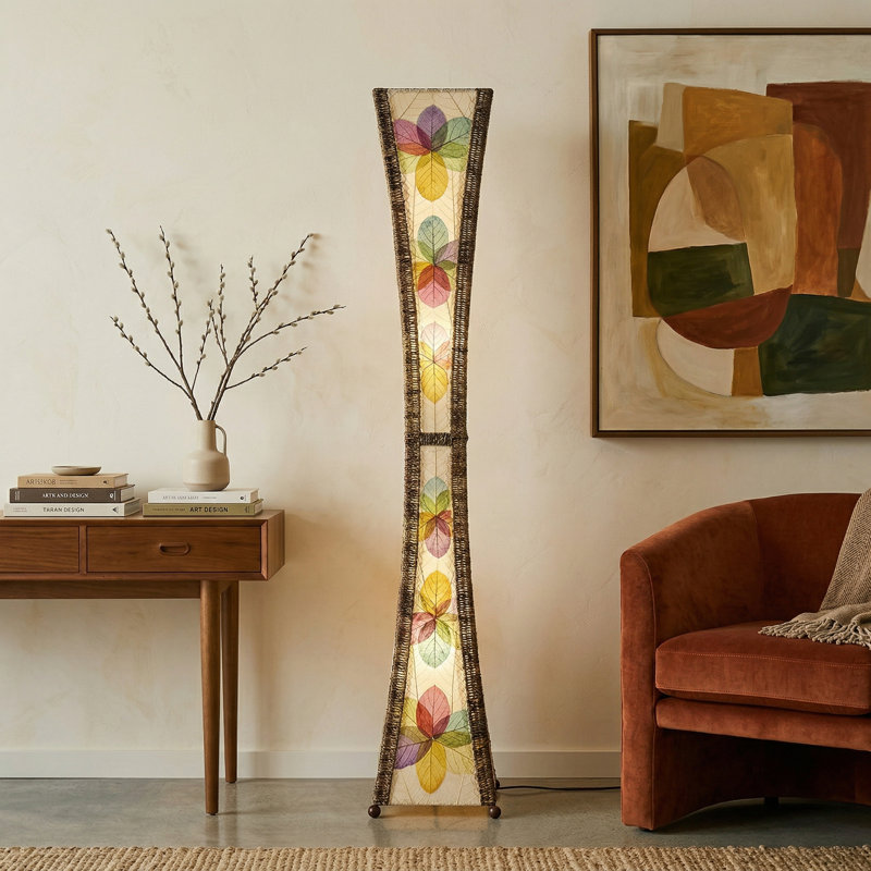 Quintan 72'' Black Column Floor Lamp, Natural/Green
