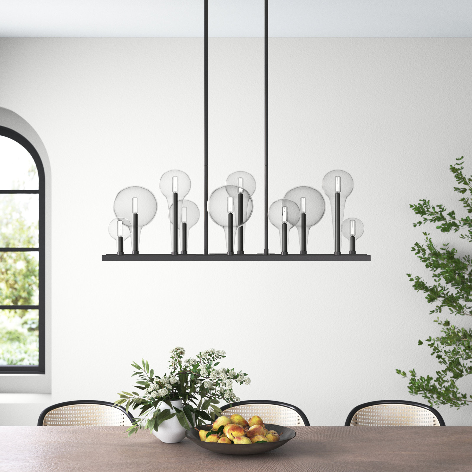 Indira 10 Light Glass Dimmable Pendant, Black