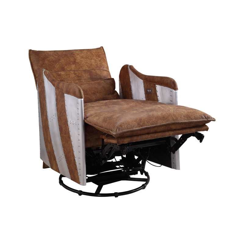 Fauteuil inclinable standard pivotant en cuir véritable de 28,4 po de largeur Aaliana