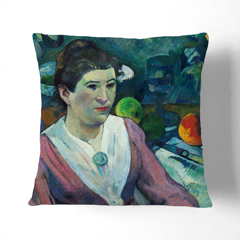 Portrait Of A Woman By Paul Gauguin Square Throw Cushion, White, 55cm H x 55cm W x 20cm D