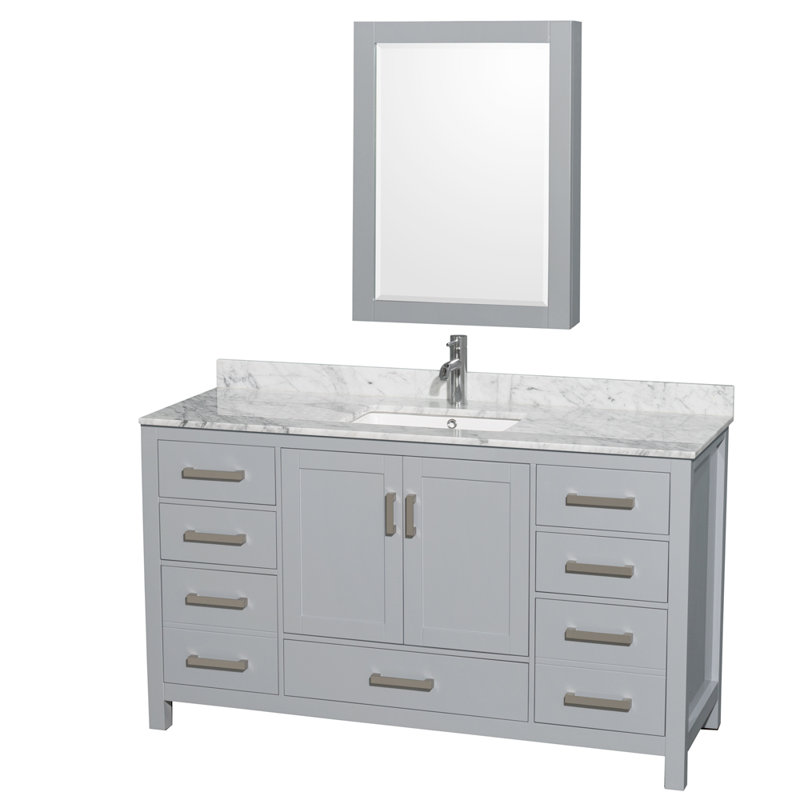 Sheffield 60" Single Bathroom Vanity Set with Mirror, Gray, Brushed Chrome