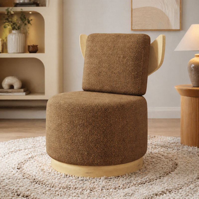 Brayden Upholstered Swivel Armless Accent Chair ( Fully Assembled ), Natural Wood, Elbertine Orange Polyester Blend
