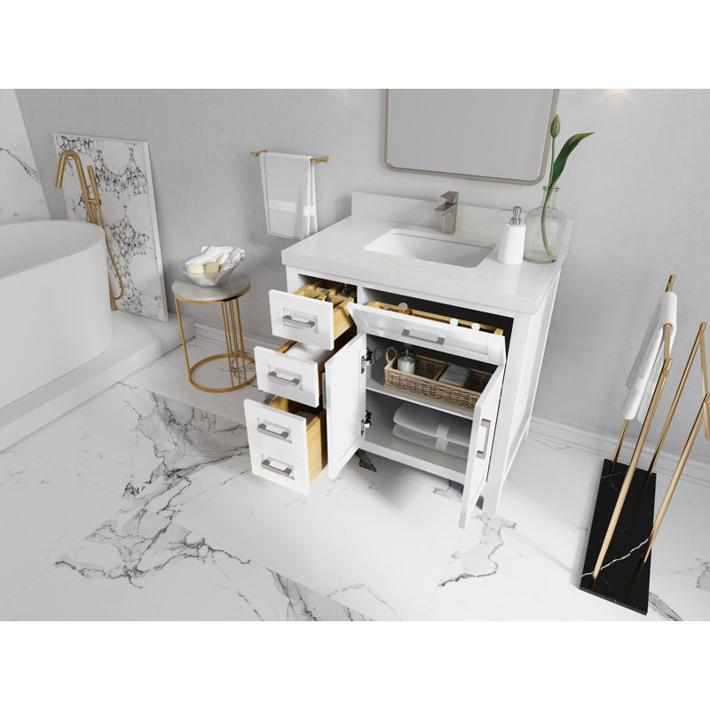 Cambridge 36" White Single Sink Vanity with Carrara Marble Top