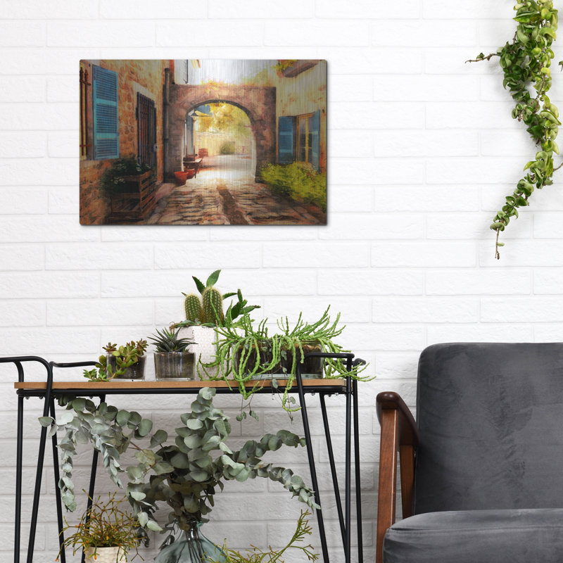  «The Village Archway» par Alonzo Saunders, art mural en métal, 16 po x 12 po, H 12 po x l 16 po