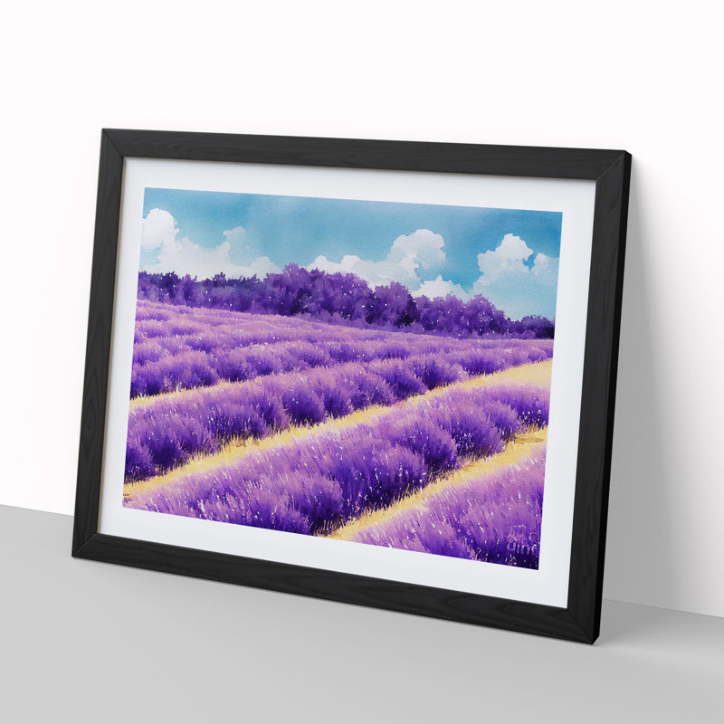 Watercolour Lavender Field Vol.2 - Single Picture Frame Print, Black, 25cm H x 34cm W x 2cm D