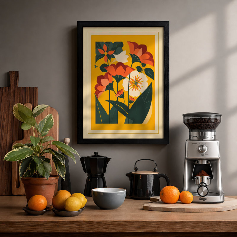 Vibrant Floral Arrangement Botanical - Framed Print, A4 - 29.7 x 21.0 cm, Black