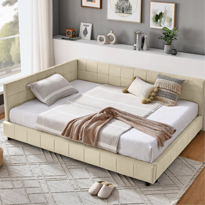 Upholstered Full Bed Frame With - Velvet In Beige For A Comfortable Bedroom And Living Room Size Enhanced Comfort Room,