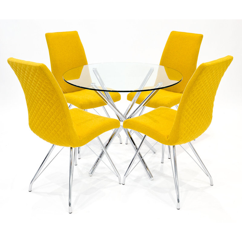 Franks Dining Set, Chrome, Yellow, 5 Pieces: Table, 4 Chairs