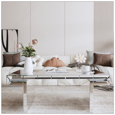Luxury Full-Length Mirror Console Table With Fluted Tempered Glass, Entryway Mirrored Sofa Table, Light Luxury Style, Scratch-Resistant, Reinforced Packaging