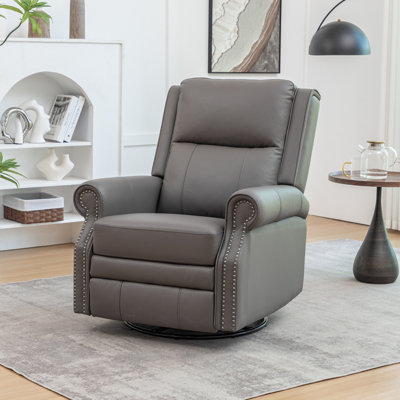 33" Wide Genuine Leather Upholstered Rocker Recliner by Lark Manor