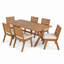 Ensemble de salle à manger d'extérieur 7 pièces en bois d'acacia massif avec table extensible finition teck et 6 chaises beiges rembourrées, idéal pour les repas sur la terrasse, dans le jardin, la cour, le patio, la pelouse et au bord de la piscine.