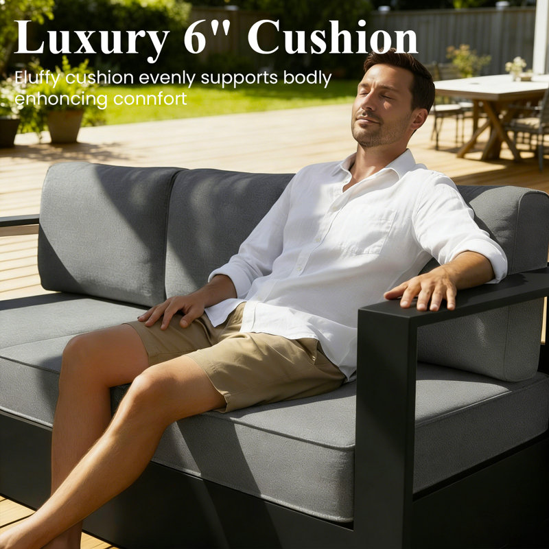 Outdoor Lounge Chair, Dark Grey Cushion/Black Frame