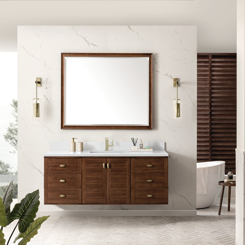 Amberly 60" Single Bathroom Vanity Set, White Zeus, 8" Widespread