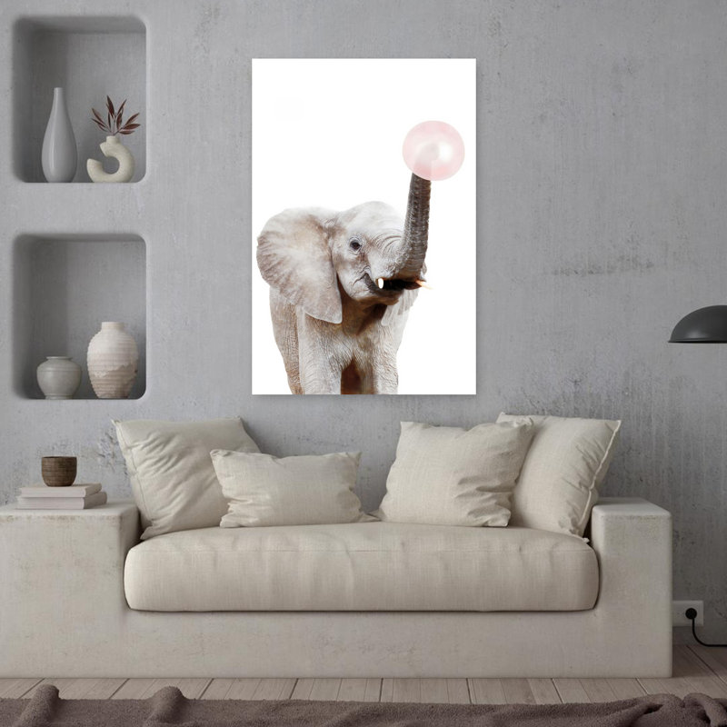 Art mural contemporain Bubblegum Elephant, H 36 po x l 24 po