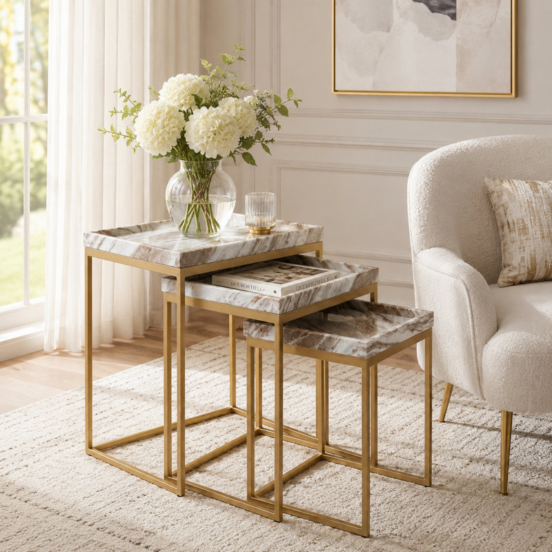 Ensemble de 3 tables gigognes en marbre Torrento
