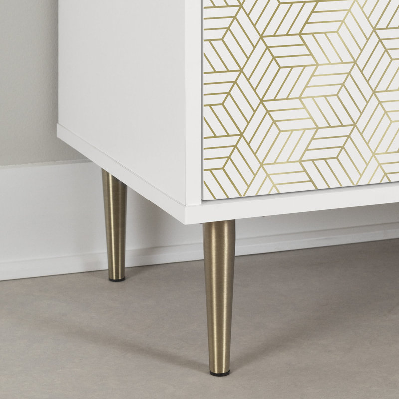 White and Gold Mid-Century Modern 2-Door Storage Cabinet