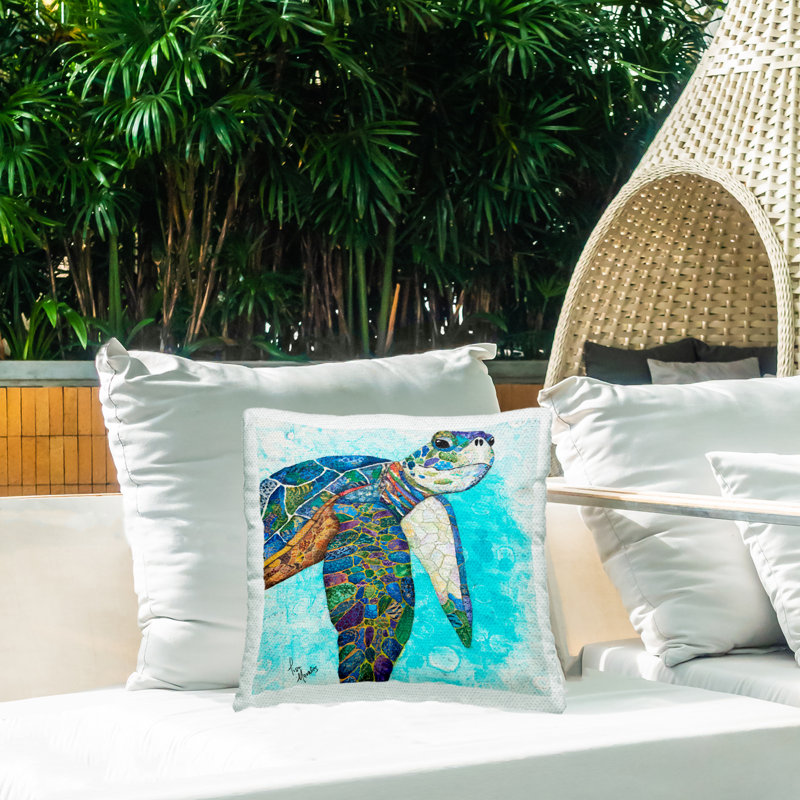 Coussin d'extérieur à imprimé abstrait mosaïque de tortues de mer par Lisa Morales
