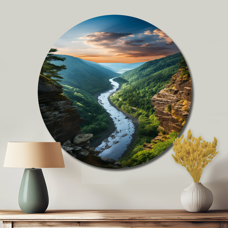 West Virginia Mountain River, paysage, art rond en métal, H 36 po x l 36 po