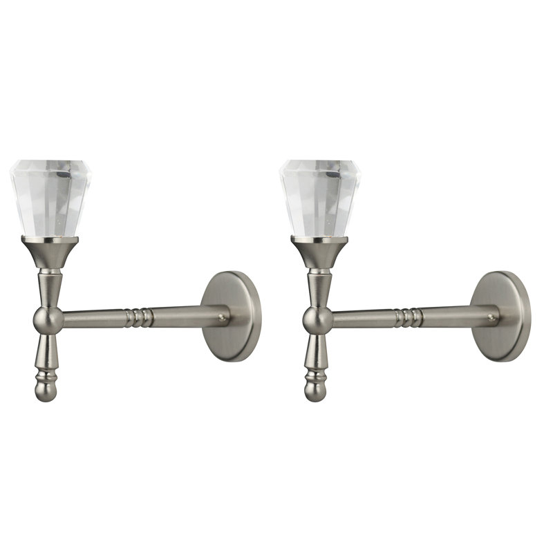 Brushed Steel and Crystal Traditional Curtain Holdbacks Set