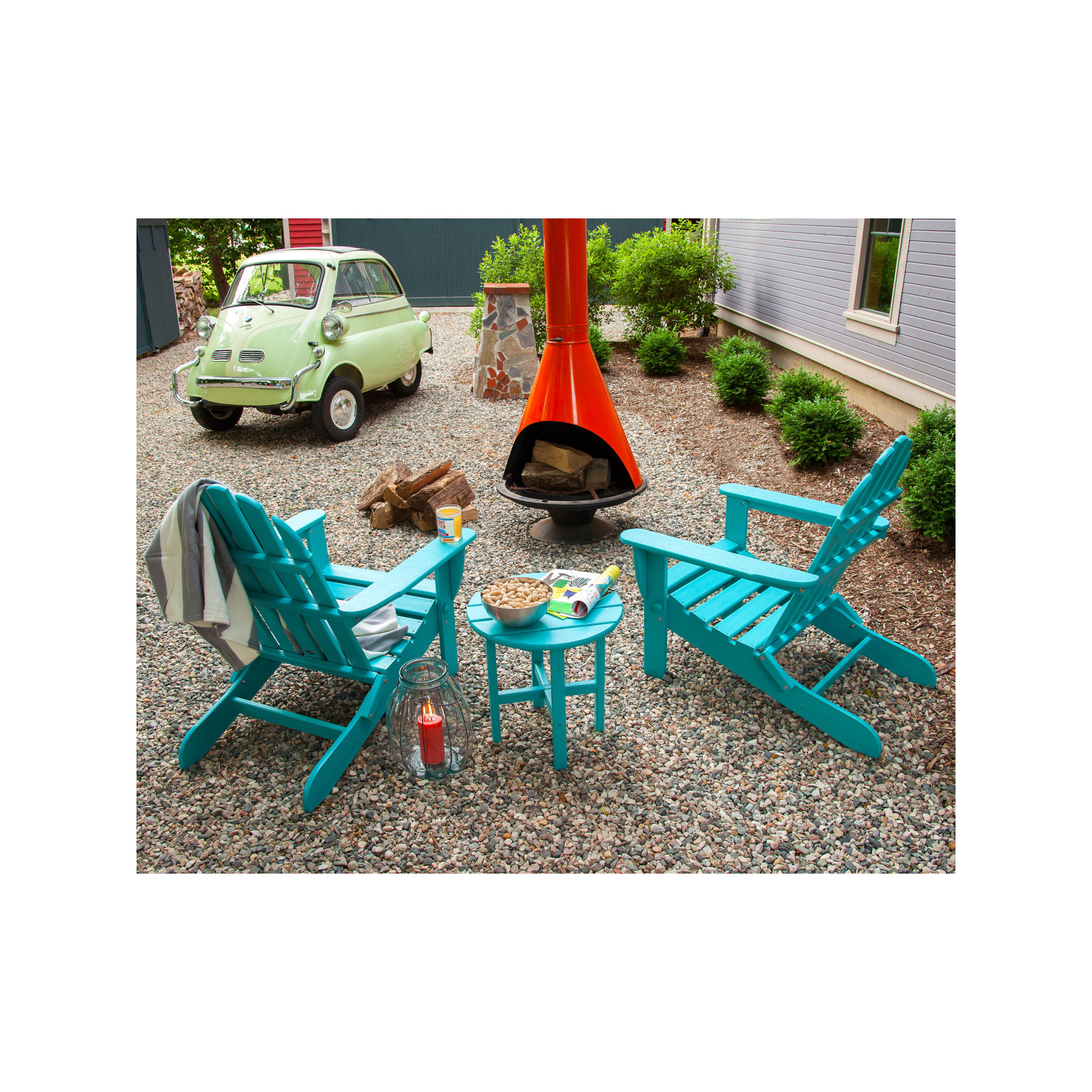 POLYWOOD Classic Folding Adirondack 3-Piece Set, Aruba