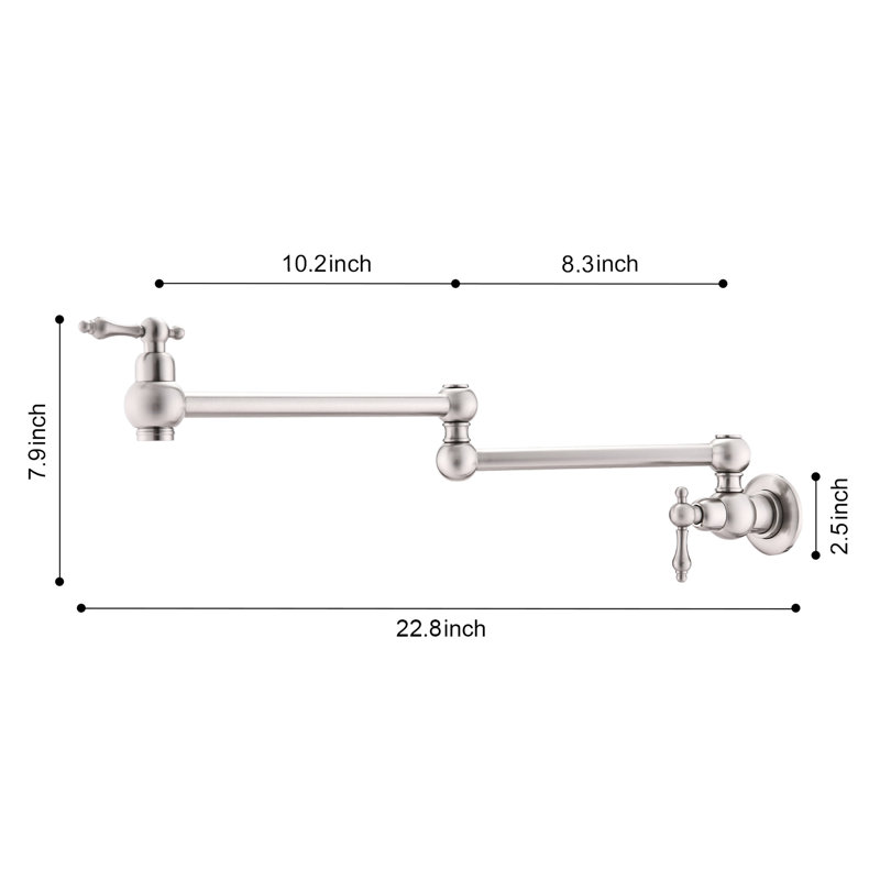 Robinet de remplissage de pot de cuisine en nickel brossé, fixation murale avec fonction pliante, poignées doubles pour faciliter l'évacuation de l'eau, surface