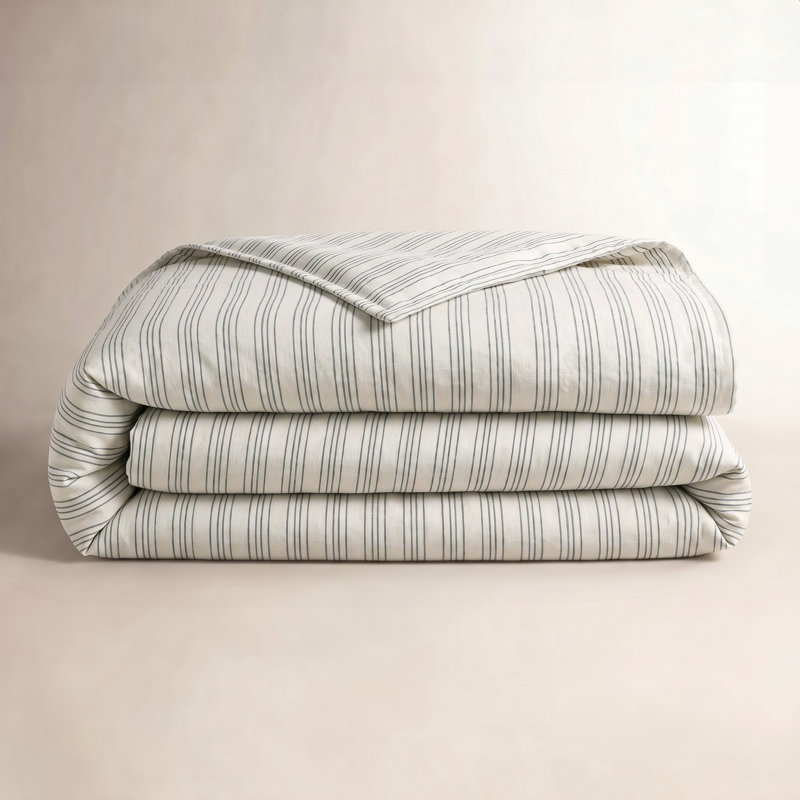 Lush Linen Stripe Duvet Cover, King Duvet Cover, Slate Blue
