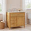 Meuble-lavabo de 30 po avec lavabo, meuble-lavabo en bois avec tiroir rabattable, 2 tiroirs à fermeture en douceur, 1 support de porte à fermeture en douceur, bois massif et panneau de fibres à densité moyenne, couleur bois-122380014-122380013