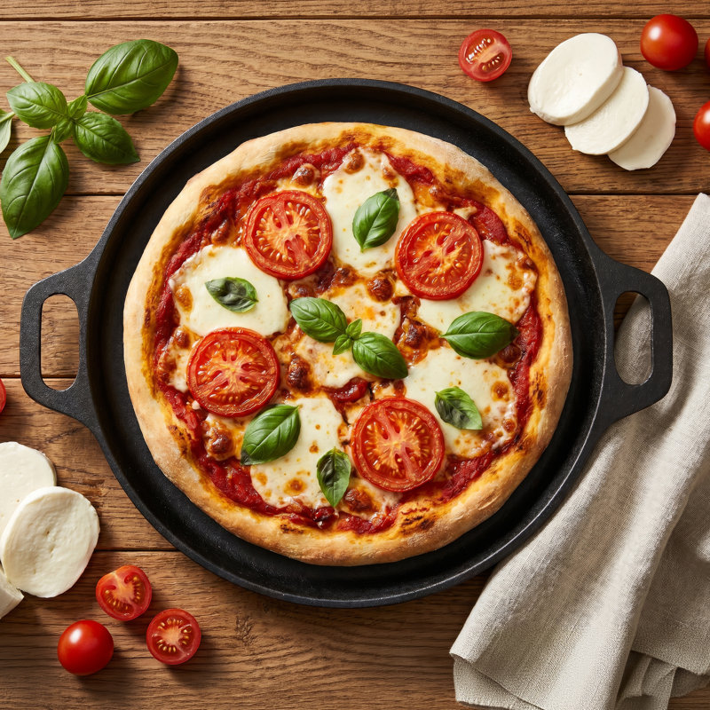 Poêle à pizza en fonte 16 pouces - Poêle à pizza ronde pour four, plaque de cuisson, barbecue ou feu de camp - Plaque chauffante antiadhésive à deux poignées - Batterie de cuisine en fonte durable et uniforme