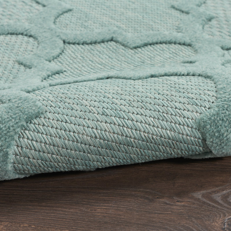 Adianey Red Barrel Studio Easy Care Trellis Aqua/Teal Blue Indoor/Outdoor Area Rug, Runner 2' x 6'