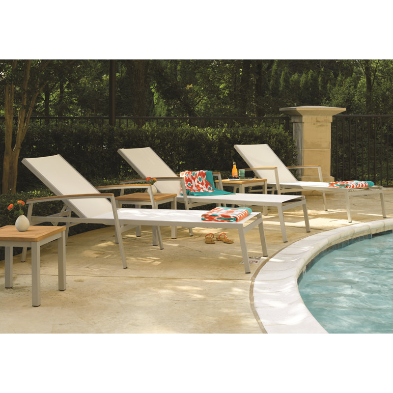 Travira Outdoor Rust-Resistant Metal Chaise Lounge Set, Natural Sling, Tekwood Natural, Flint