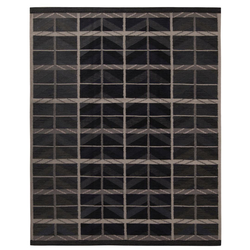 Rug & Kilim’S Scandinavian Geometric Blue And Beige-Brown Wool Rug, Rectangle 12' x 16'