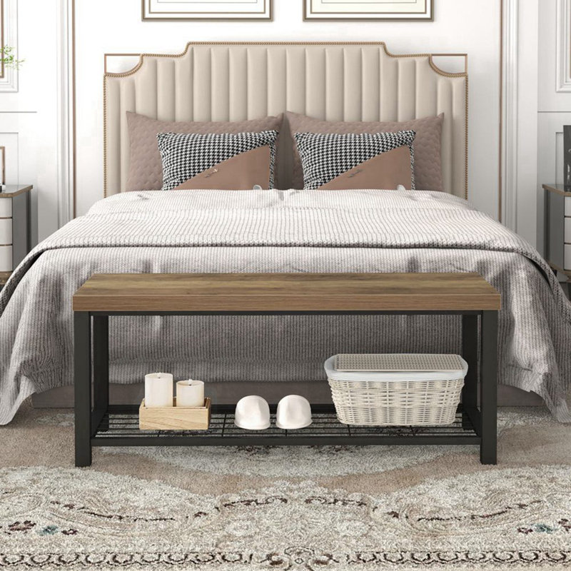 Hulste 43.3" Storage Bench, Oak, 17.9" H x 43.3" W x 14" D, Oak/Black
