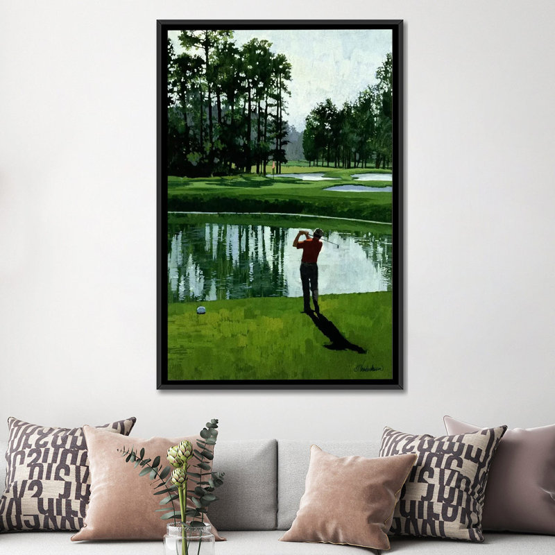 «Golf Course 9» par William Vanderdasson - Estampe numérique sur toile tendue sur toile, Toile avec cadre noir, Pas de tapis