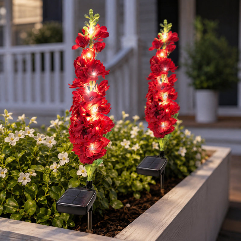 Ensemble de 2 lumières à DEL intégrées et lumineuses à énergie solaire Delphinium, Rouge