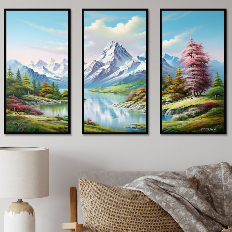 Ensemble de salon Mountain Lake Dreamscape - paysage de montagnes, Cadre flottant noir, H 40 po x l 60 po x P 1 po