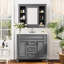 Meuble-lavabo moderne avec lavabo et miroir 36 po - Armoire de rangement grise 2 portes avec système de tiroirs cachés à fermeture stable-2116422266