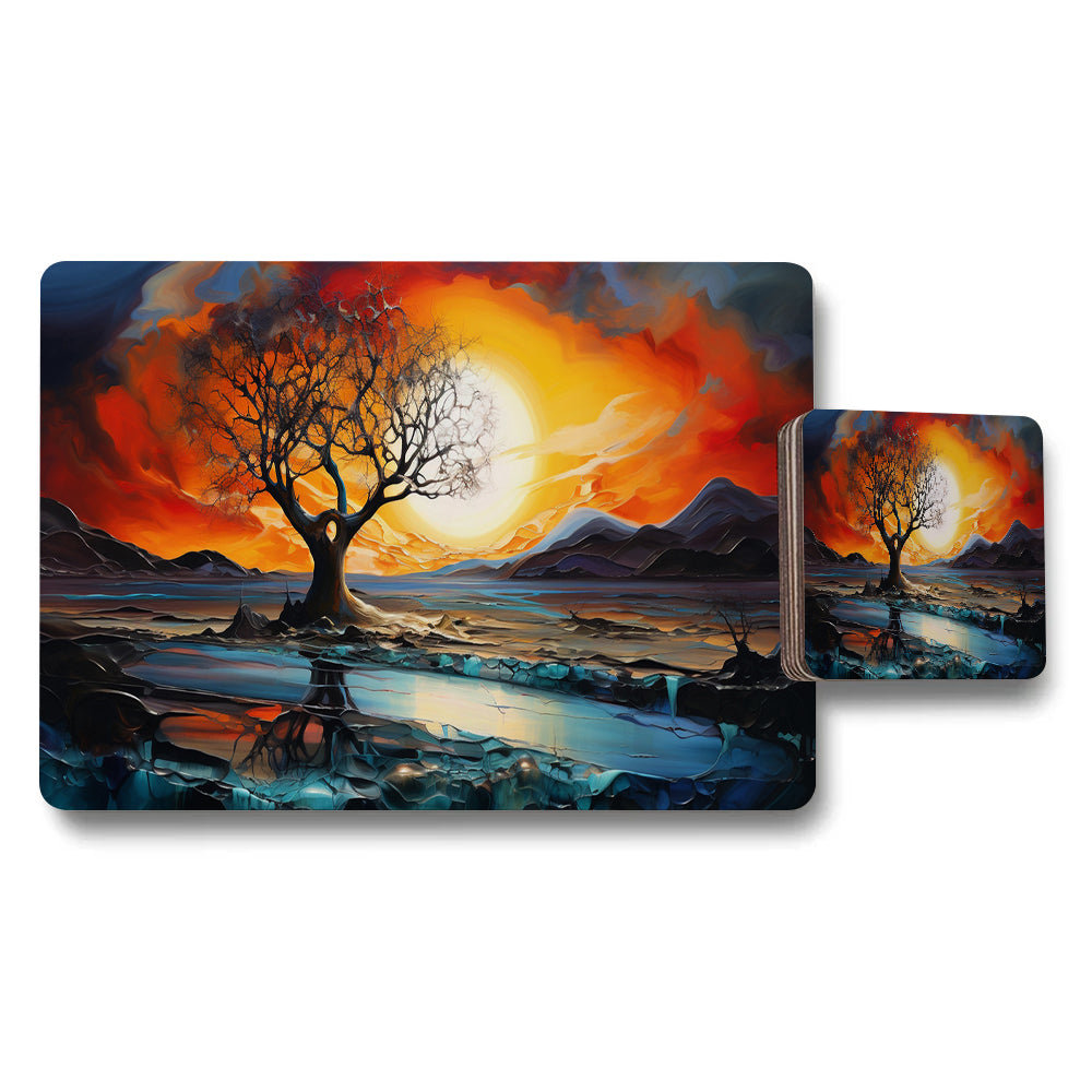 Vivid Sunset Tree Landscape Placemat and Coaster Set