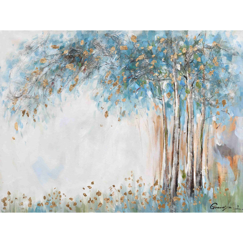 Gleaming Gold Summer Forest - peinture sur toile tendue, H 36 po x l 48 po x P 2 po