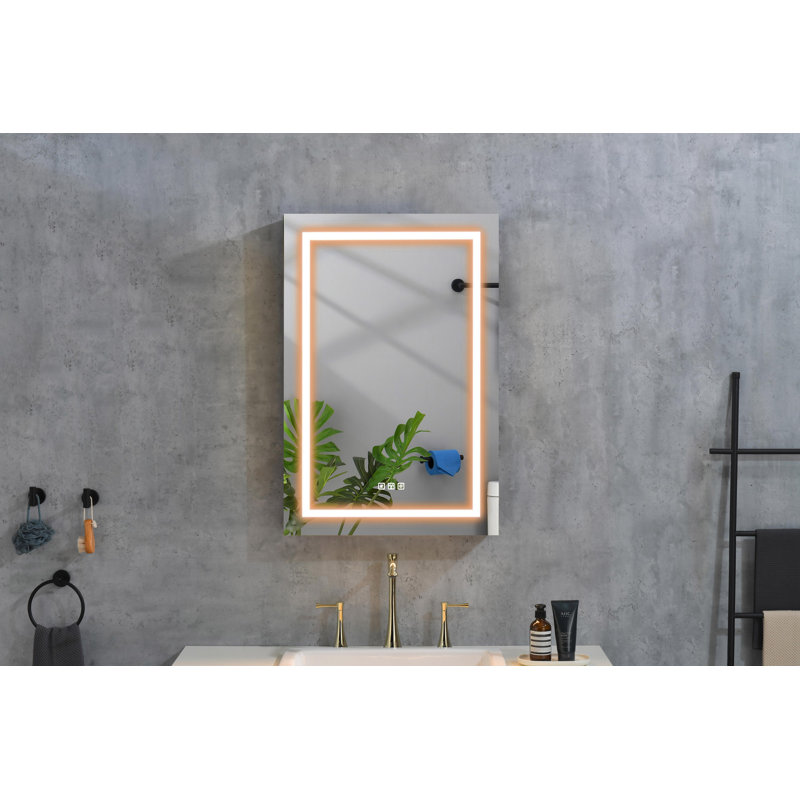 Armoire à pharmacie avec éclairage à DEL avec miroir, armoire à pharmacie avec éclairage en surface, à intensité variable, tablettes réglables, armoire à pharmacie à interrupteur intelligent, cadre en aluminium, porte à ouverture à droite