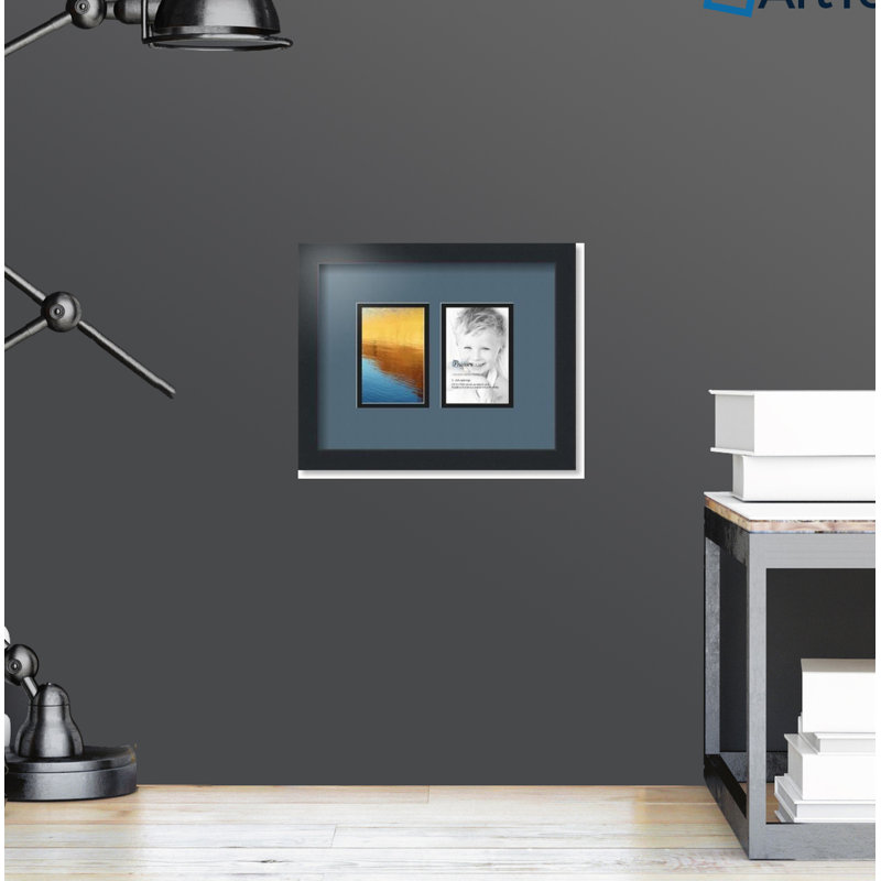 Satin Black Matte Picture Frame with Mat, Cadet Blue