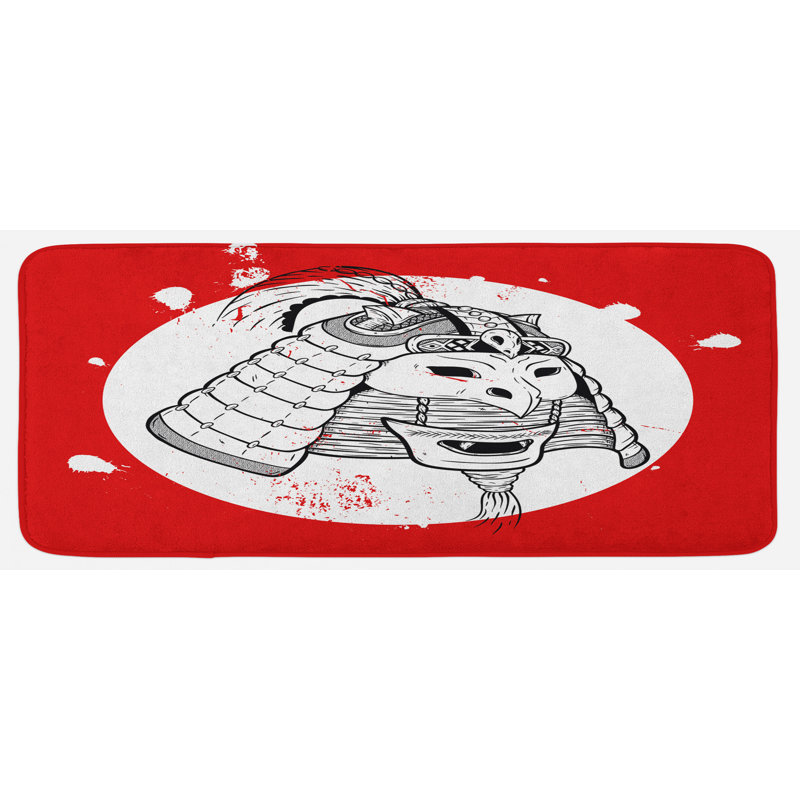 Tapis de cuisine blanc rouge et noir à motif coloré grunge look mask