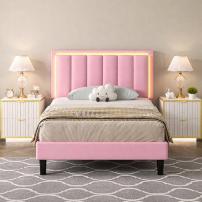 Smart LED Leather Platform Bed with 2-Piece Modern LED Nightstand Set – 3-Piece Illuminated Bedroom Suite