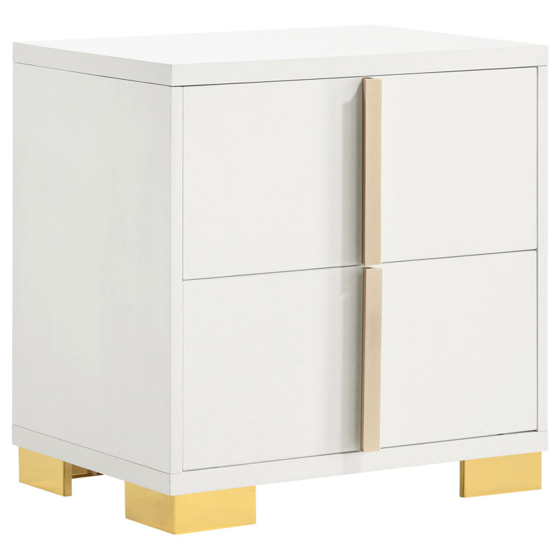 White and Gold Modern 2-Drawer Nightstand
